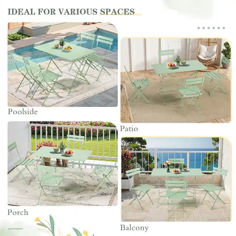 4-Person Foldable Patio Set  Weatherproof Iron Bistro Table & Chairs, Space-Saving, Ergonomic, No-Tools Assembly