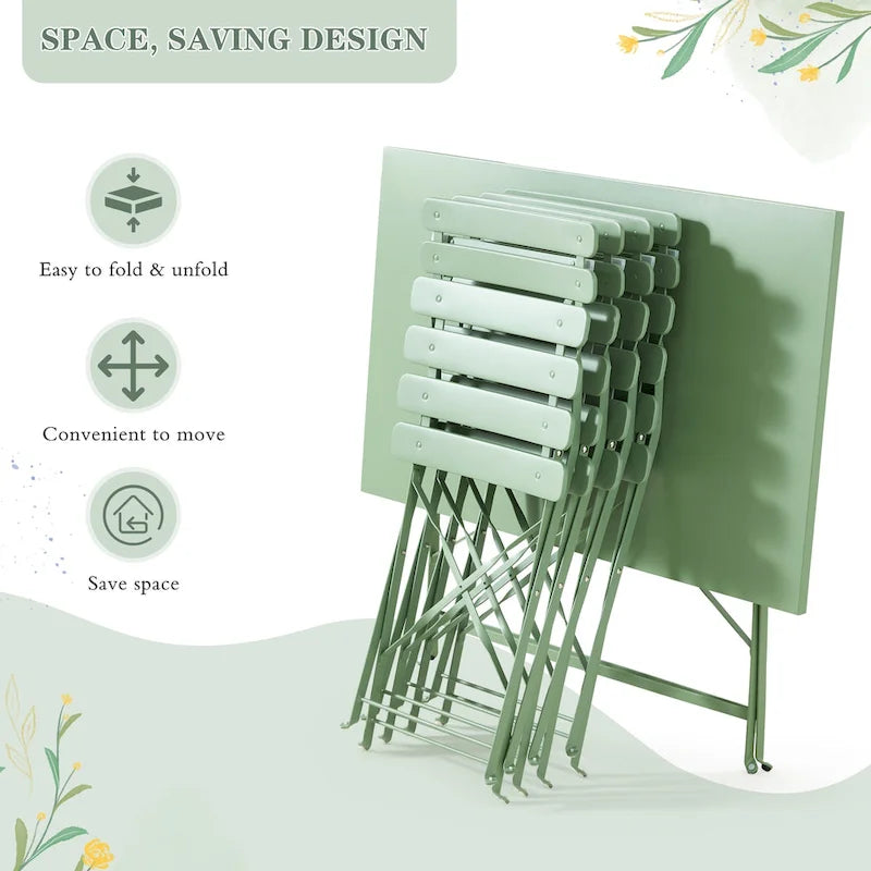 4-Person Foldable Patio Set  Weatherproof Iron Bistro Table & Chairs, Space-Saving, Ergonomic, No-Tools Assembly
