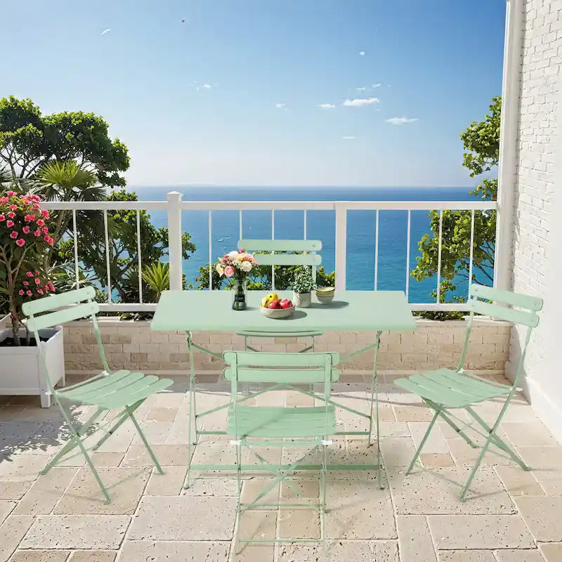 4-Person Foldable Patio Set  Weatherproof Iron Bistro Table & Chairs, Space-Saving, Ergonomic, No-Tools Assembly
