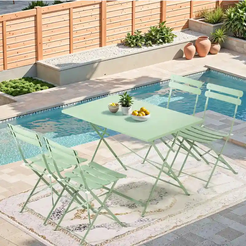 4-Person Foldable Patio Set  Weatherproof Iron Bistro Table & Chairs, Space-Saving, Ergonomic, No-Tools Assembly