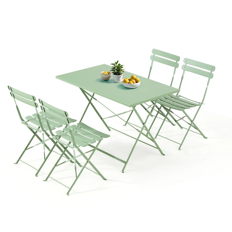 4-Person Foldable Patio Set  Weatherproof Iron Bistro Table & Chairs, Space-Saving, Ergonomic, No-Tools Assembly