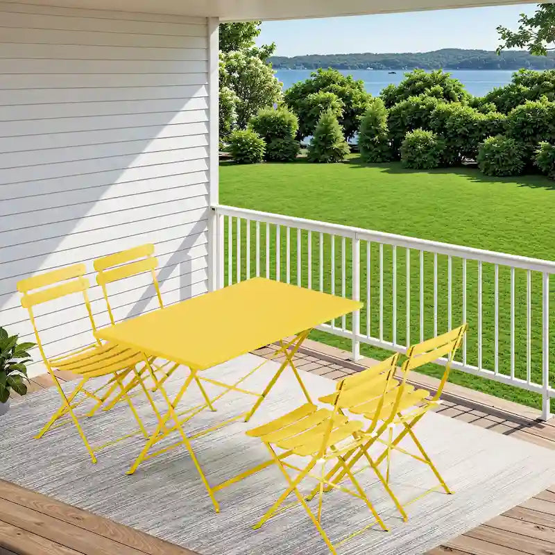 4-Person Foldable Patio Set  Weatherproof Iron Bistro Table & Chairs, Space-Saving, Ergonomic, No-Tools Assembly