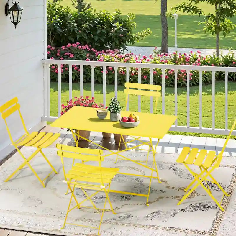 4-Person Foldable Patio Set  Weatherproof Iron Bistro Table & Chairs, Space-Saving, Ergonomic, No-Tools Assembly