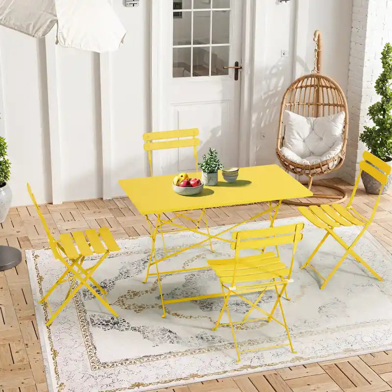 4-Person Foldable Patio Set  Weatherproof Iron Bistro Table & Chairs, Space-Saving, Ergonomic, No-Tools Assembly