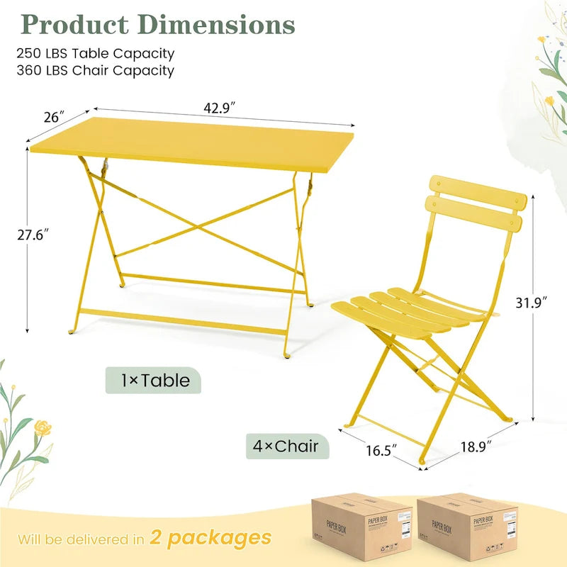 4-Person Foldable Patio Set  Weatherproof Iron Bistro Table & Chairs, Space-Saving, Ergonomic, No-Tools Assembly
