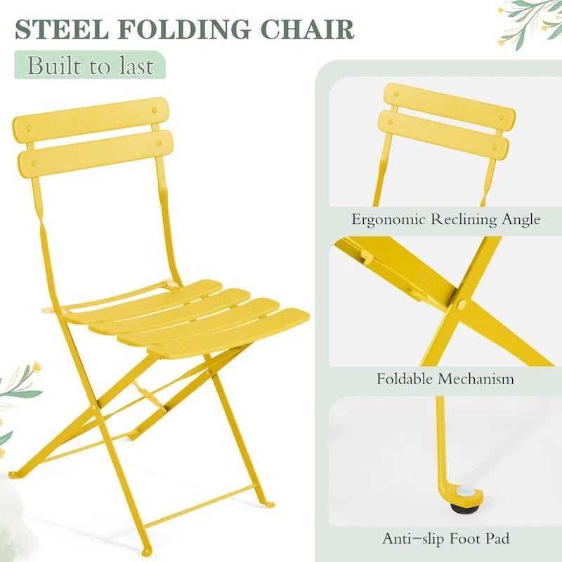 4-Person Foldable Patio Set  Weatherproof Iron Bistro Table & Chairs, Space-Saving, Ergonomic, No-Tools Assembly