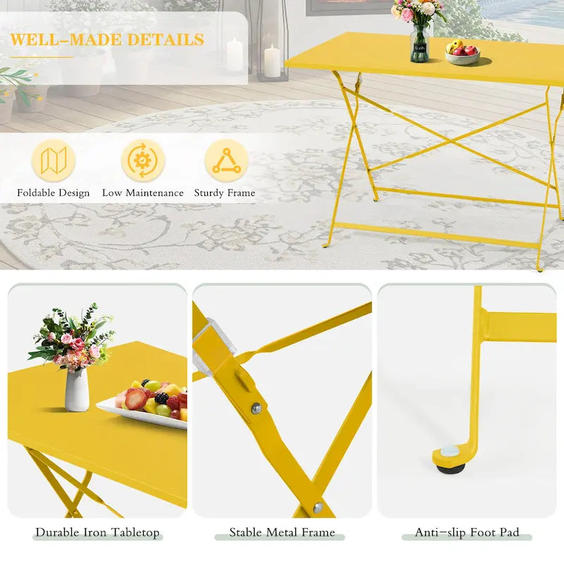 4-Person Foldable Patio Set  Weatherproof Iron Bistro Table & Chairs, Space-Saving, Ergonomic, No-Tools Assembly