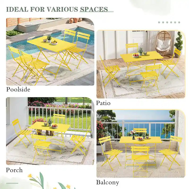 4-Person Foldable Patio Set  Weatherproof Iron Bistro Table & Chairs, Space-Saving, Ergonomic, No-Tools Assembly