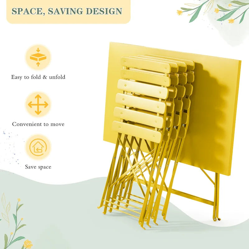 4-Person Foldable Patio Set  Weatherproof Iron Bistro Table & Chairs, Space-Saving, Ergonomic, No-Tools Assembly