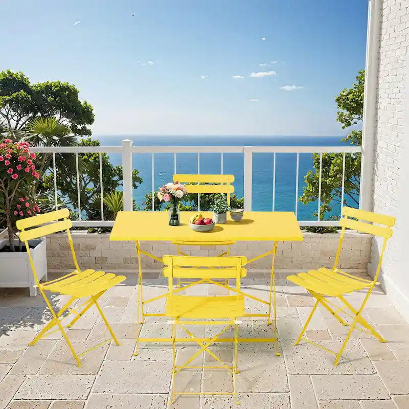 4-Person Foldable Patio Set  Weatherproof Iron Bistro Table & Chairs, Space-Saving, Ergonomic, No-Tools Assembly