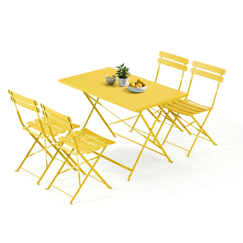 4-Person Foldable Patio Set  Weatherproof Iron Bistro Table & Chairs, Space-Saving, Ergonomic, No-Tools Assembly