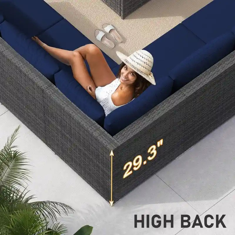 FINCATI Outdoor 7-piece High-back Wicker Patio Sectional Set with 43  Fire Pit Table, 500 lbs Luxury Oversized Conversation Set