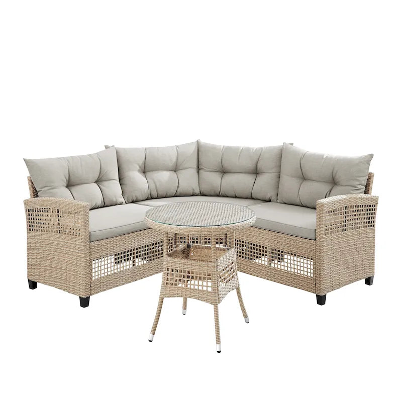 Corvus Fife 4-piece Outdoor Wicker Sectional Set with Round Glass Table