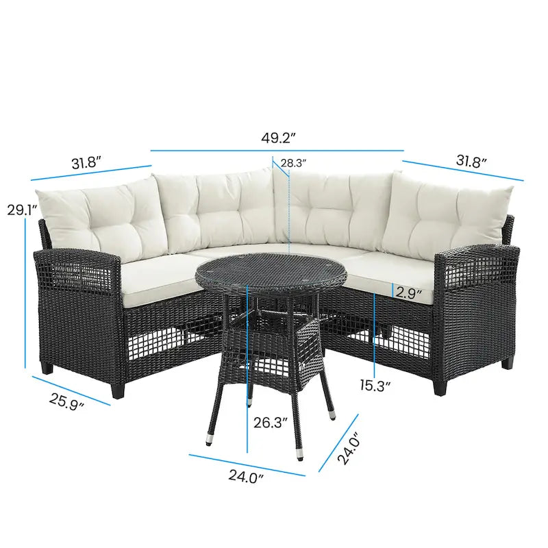 Corvus Fife 4-piece Outdoor Wicker Sectional Set with Round Glass Table