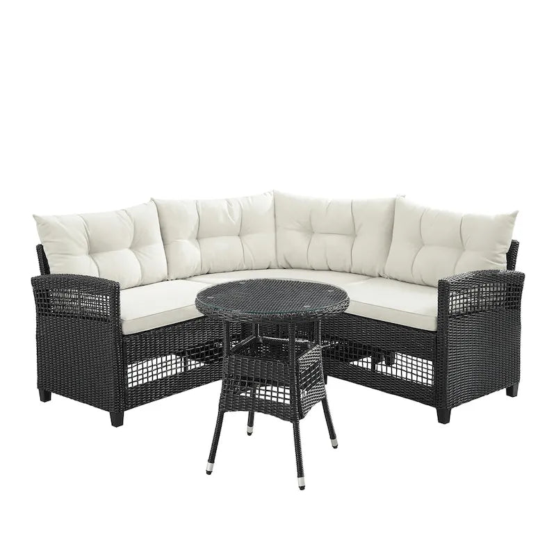 Corvus Fife 4-piece Outdoor Wicker Sectional Set with Round Glass Table