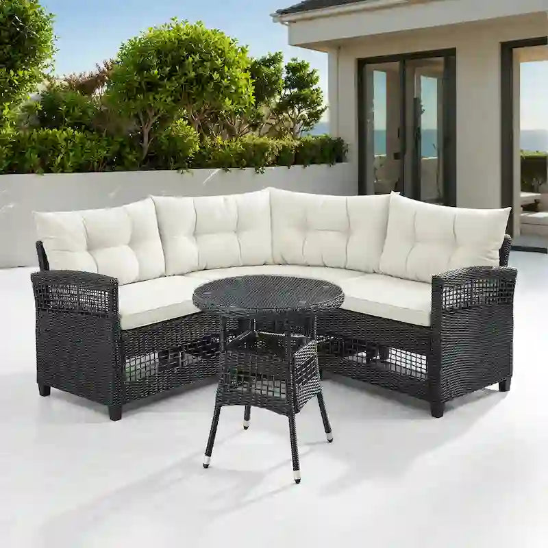 Corvus Fife 4-piece Outdoor Wicker Sectional Set with Round Glass Table