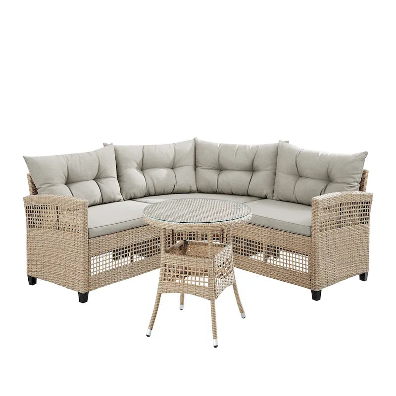 Corvus Fife 4-piece Outdoor Wicker Sectional Set with Round Glass Table