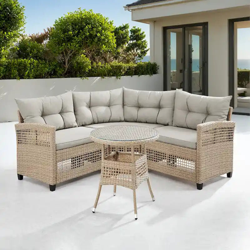 Corvus Fife 4-piece Outdoor Wicker Sectional Set with Round Glass Table