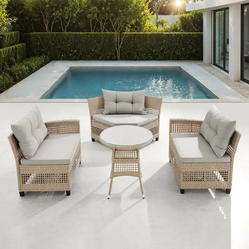 Corvus Fife 4-piece Outdoor Wicker Sectional Set with Round Glass Table