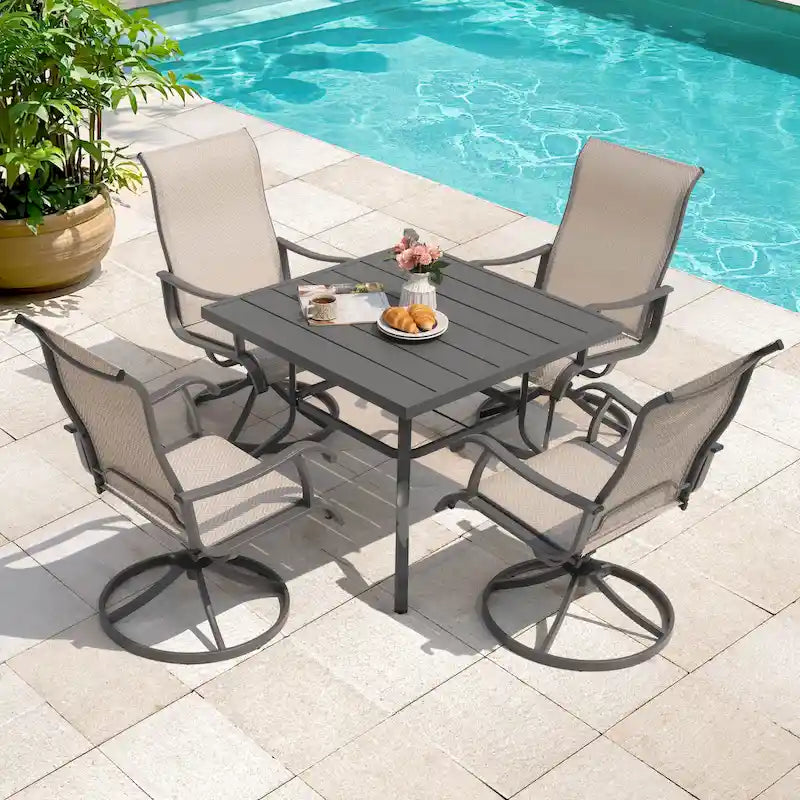 5-Piece Patio Swivel Textilene Metal Dining Set with Umbrella Hole