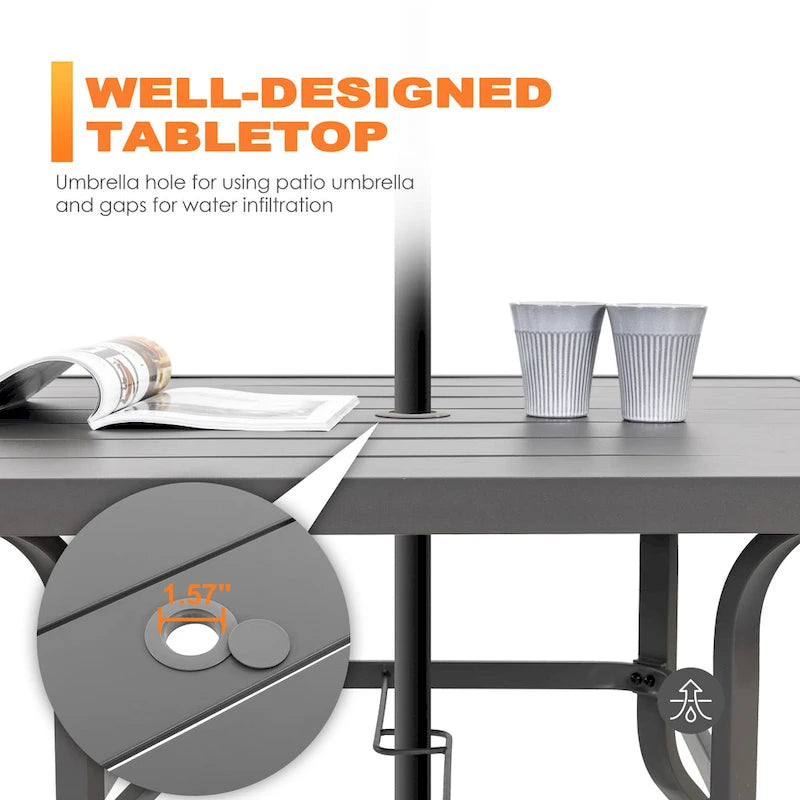5-Piece Patio Swivel Textilene Metal Dining Set with Umbrella Hole