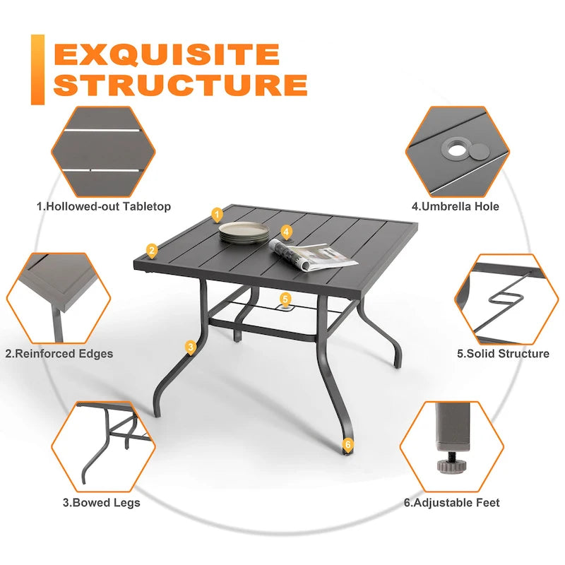 5-Piece Patio Swivel Textilene Metal Dining Set with Umbrella Hole