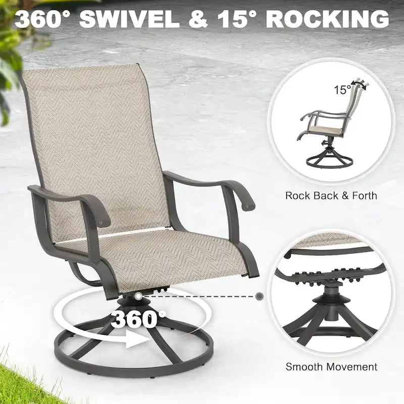 5-Piece Patio Swivel Textilene Metal Dining Set with Umbrella Hole