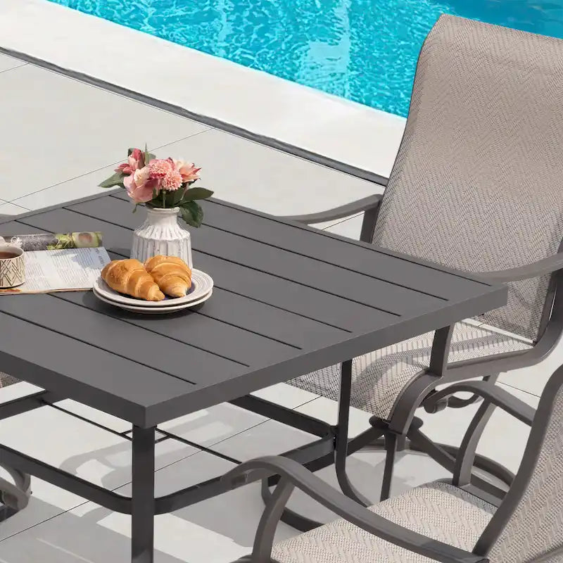 5-Piece Patio Swivel Textilene Metal Dining Set with Umbrella Hole