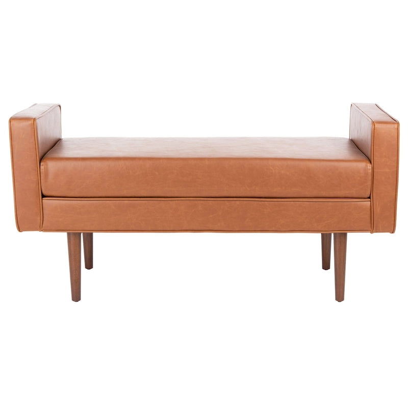 49" Mid-Century Upholstered Bench with Armrests - Cream, Light Brown, Navy for 2