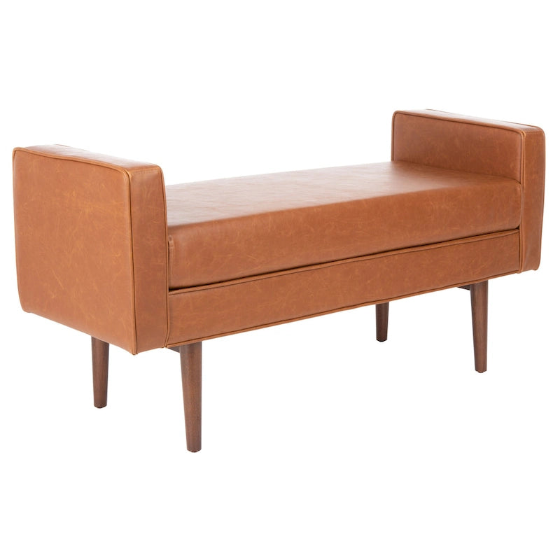 49" Mid-Century Upholstered Bench with Armrests - Cream, Light Brown, Navy for 2