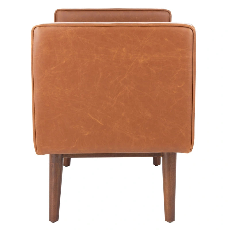 49" Mid-Century Upholstered Bench with Armrests - Cream, Light Brown, Navy for 2