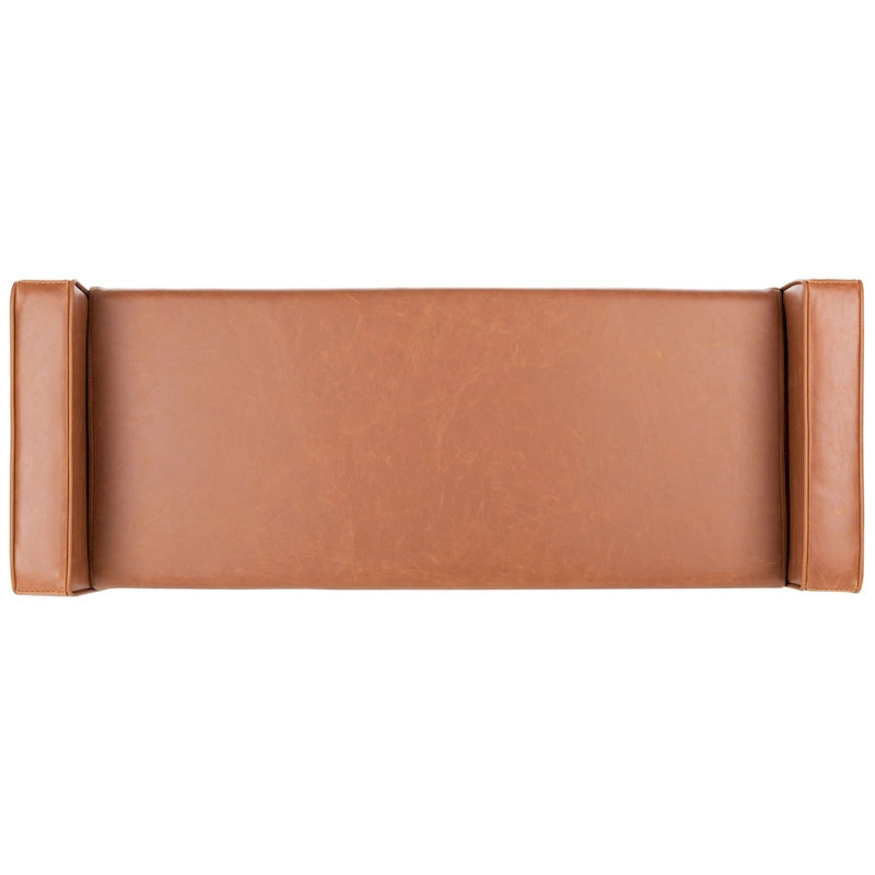 49" Mid-Century Upholstered Bench with Armrests - Cream, Light Brown, Navy for 2