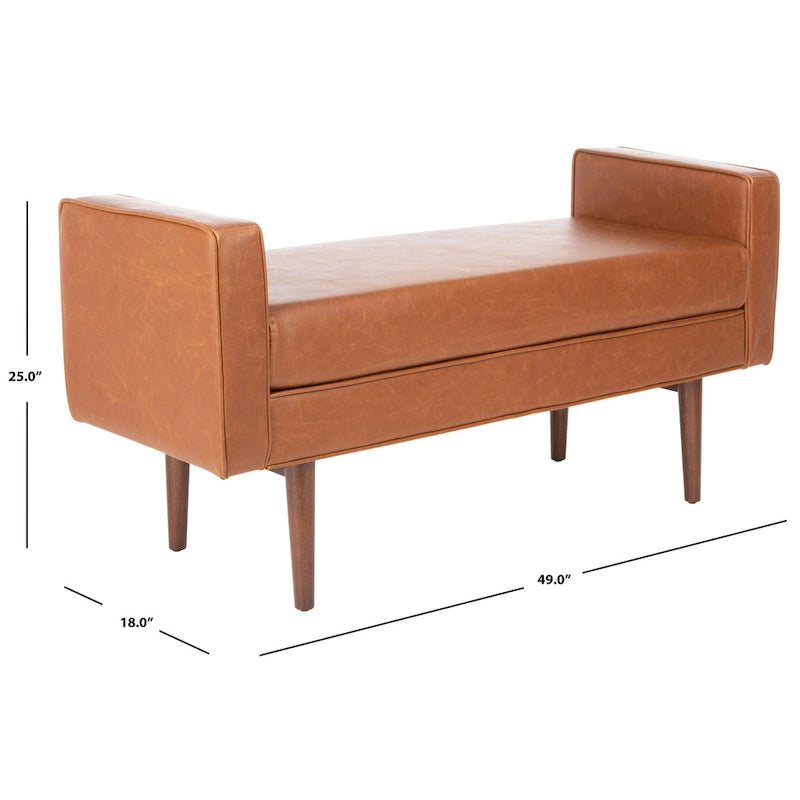 49" Mid-Century Upholstered Bench with Armrests - Cream, Light Brown, Navy for 2