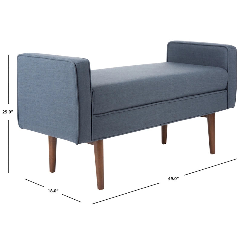 49" Mid-Century Upholstered Bench with Armrests - Cream, Light Brown, Navy for 2