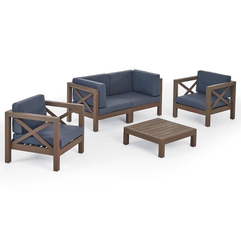 Brava Outdoor Acacia Wood 5-piece Chat Set by Christopher Knight Home