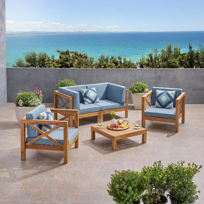 Brava Outdoor Acacia Wood 5-piece Chat Set by Christopher Knight Home
