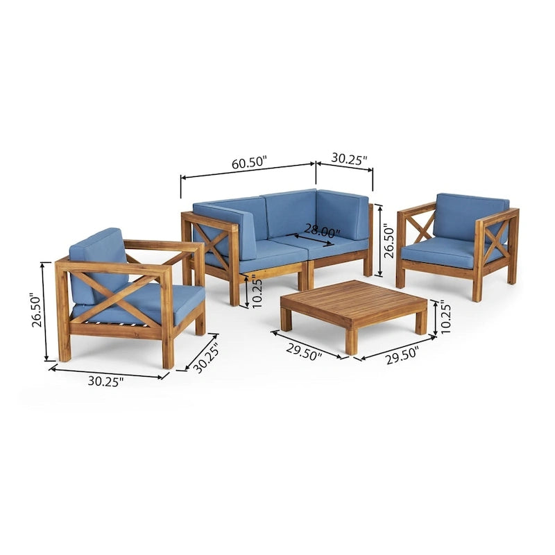 Brava Outdoor Acacia Wood 5-piece Chat Set by Christopher Knight Home