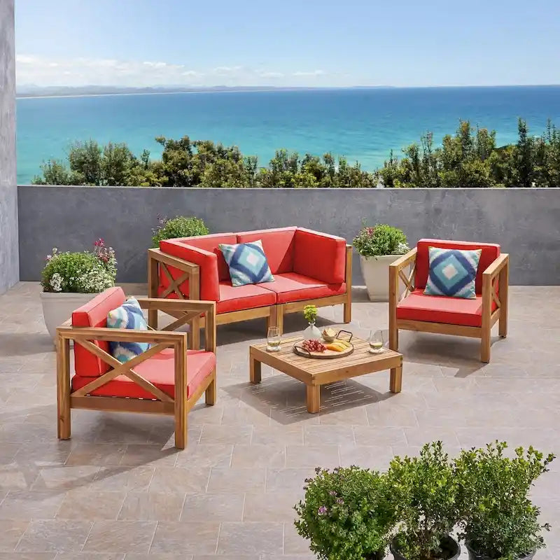 Brava Outdoor Acacia Wood 5-piece Chat Set by Christopher Knight Home