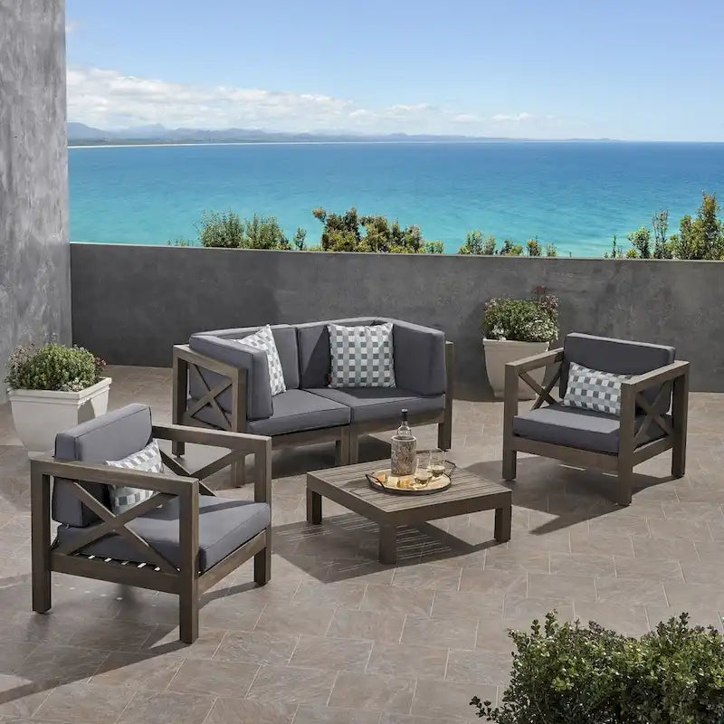Brava Outdoor Acacia Wood 5-piece Chat Set by Christopher Knight Home