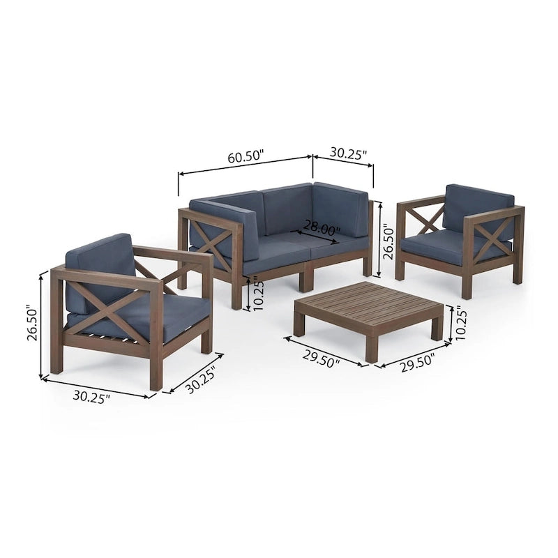 Brava Outdoor Acacia Wood 5-piece Chat Set by Christopher Knight Home