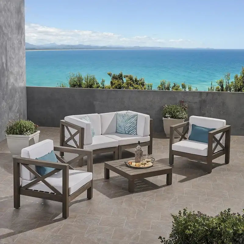 Brava Outdoor Acacia Wood 5-piece Chat Set by Christopher Knight Home