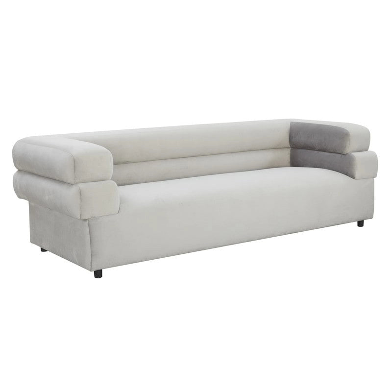 98" Upholstered Sofa with Stacked Arms - Light Grey, Cream, Cream Vegan Shearling