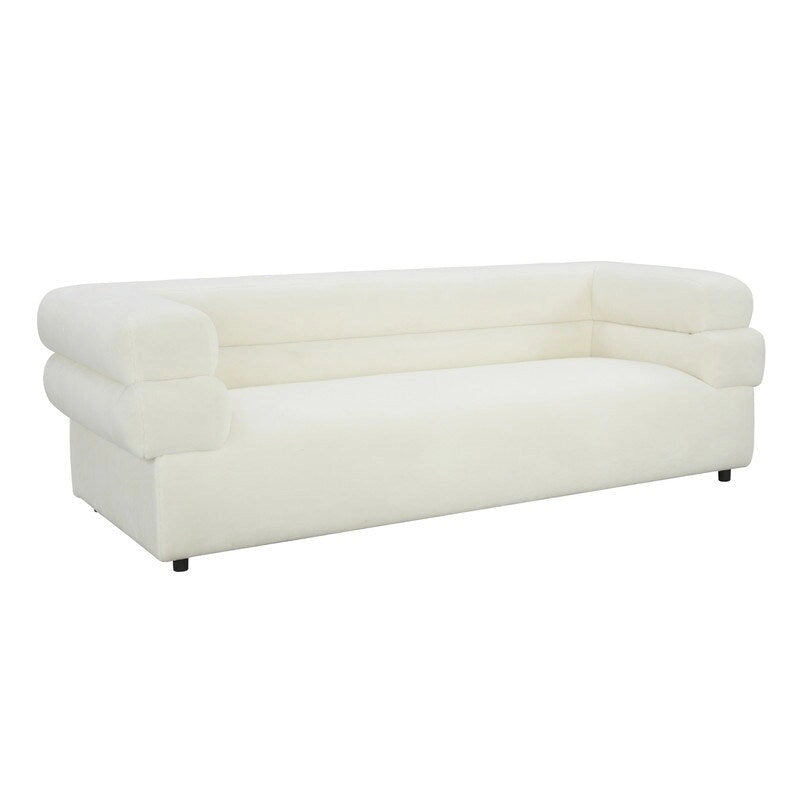 98" Upholstered Sofa with Stacked Arms - Light Grey, Cream, Cream Vegan Shearling