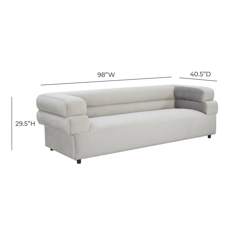 98" Upholstered Sofa with Stacked Arms - Light Grey, Cream, Cream Vegan Shearling