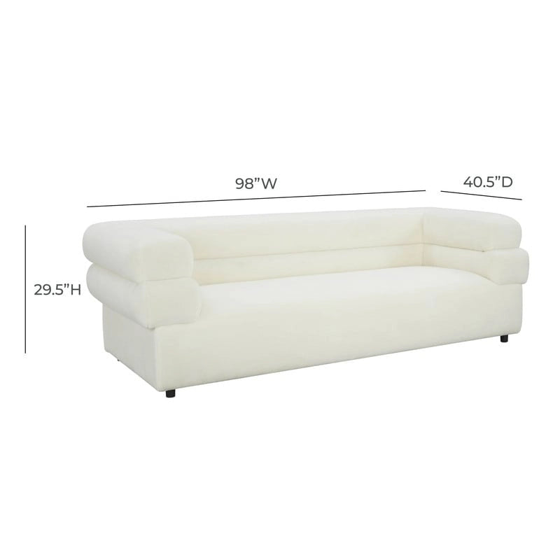 98" Upholstered Sofa with Stacked Arms - Light Grey, Cream, Cream Vegan Shearling