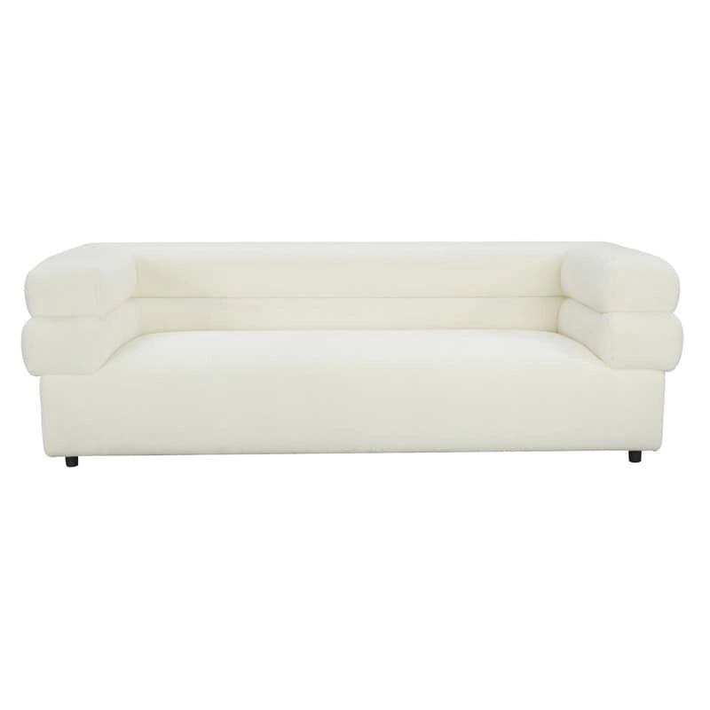 98" Upholstered Sofa with Stacked Arms - Light Grey, Cream, Cream Vegan Shearling