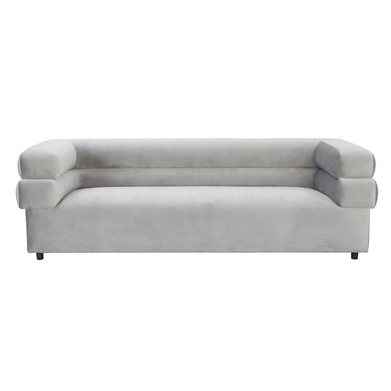 98" Upholstered Sofa with Stacked Arms - Light Grey, Cream, Cream Vegan Shearling