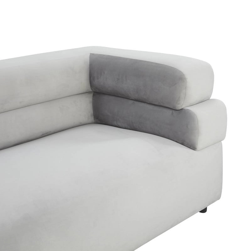 98" Upholstered Sofa with Stacked Arms - Light Grey, Cream, Cream Vegan Shearling