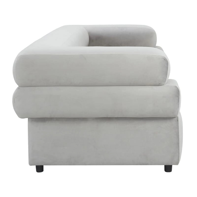 98" Upholstered Sofa with Stacked Arms - Light Grey, Cream, Cream Vegan Shearling
