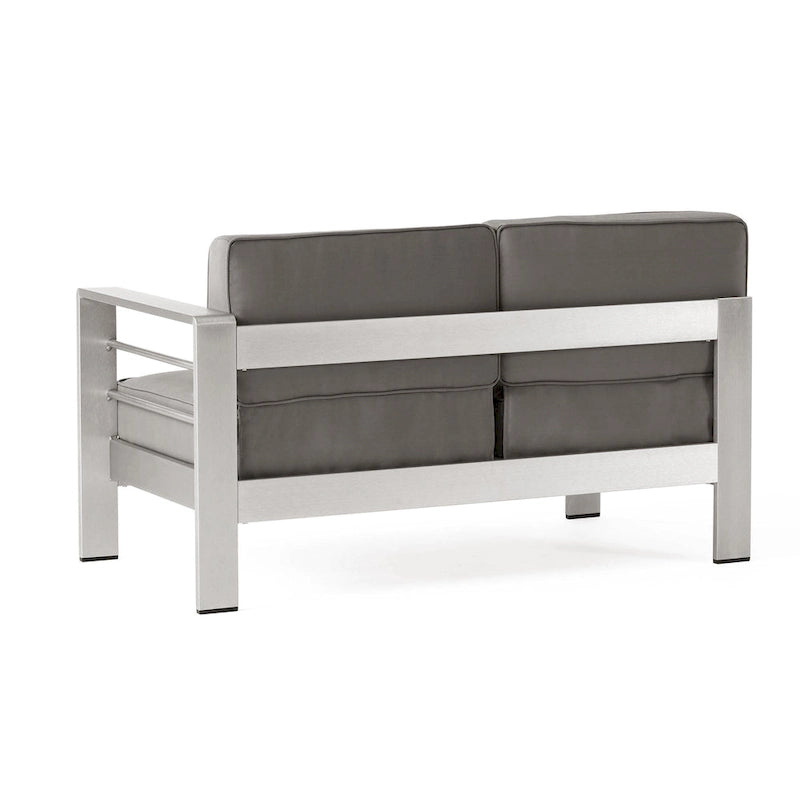 Cape Coral Outdoor 5 Seater Aluminum Chat Set with Fire Pit by Christopher Knight Home